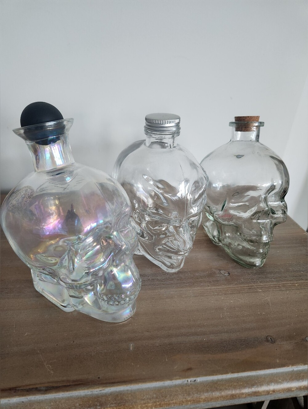 💀 Set of 3 Glass Skull & Demon Bottles Halloween Gothic Bar Decor Display Lot - Picture 2 of 8